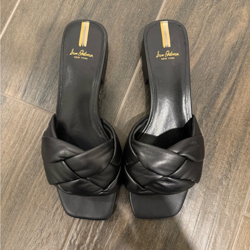 Sam Edelman Black Mules with Intricate Knot Design